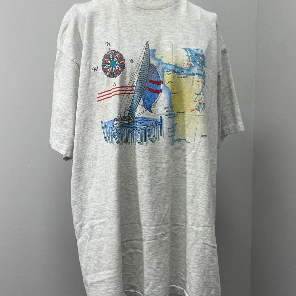 Vintage Clay Hill Dry‎ Goods Washington Sailboat Graphic T-Shirt XL